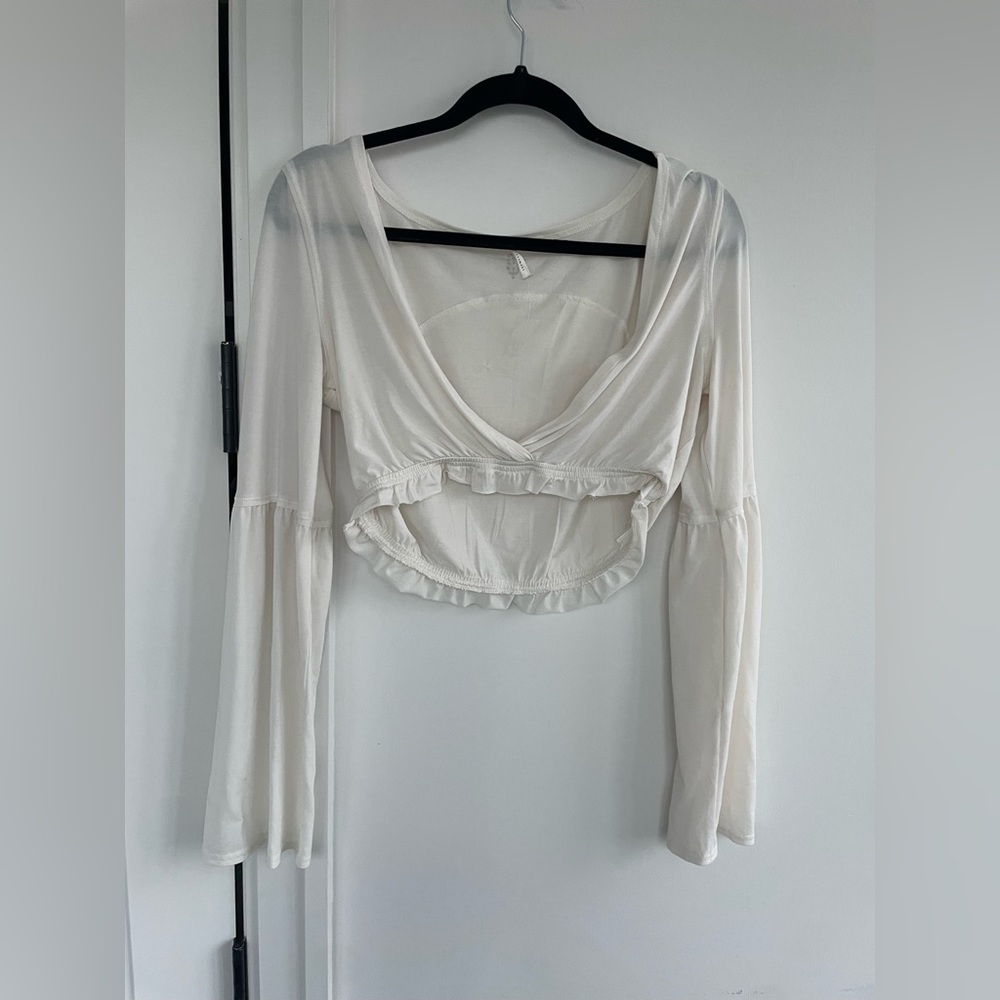FP Movement Long Bell Sleeve Crop Top White Sz Small